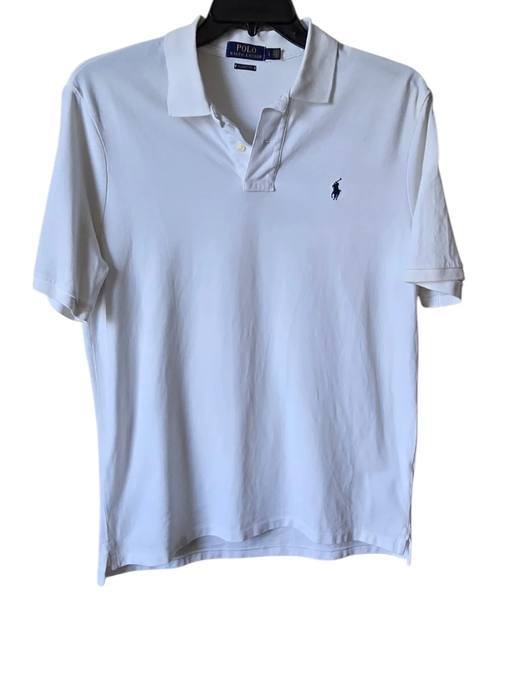 Polo Ralph Lauren Classic Fit Pique Polo Shirt Men's L White Navy Pony Logo